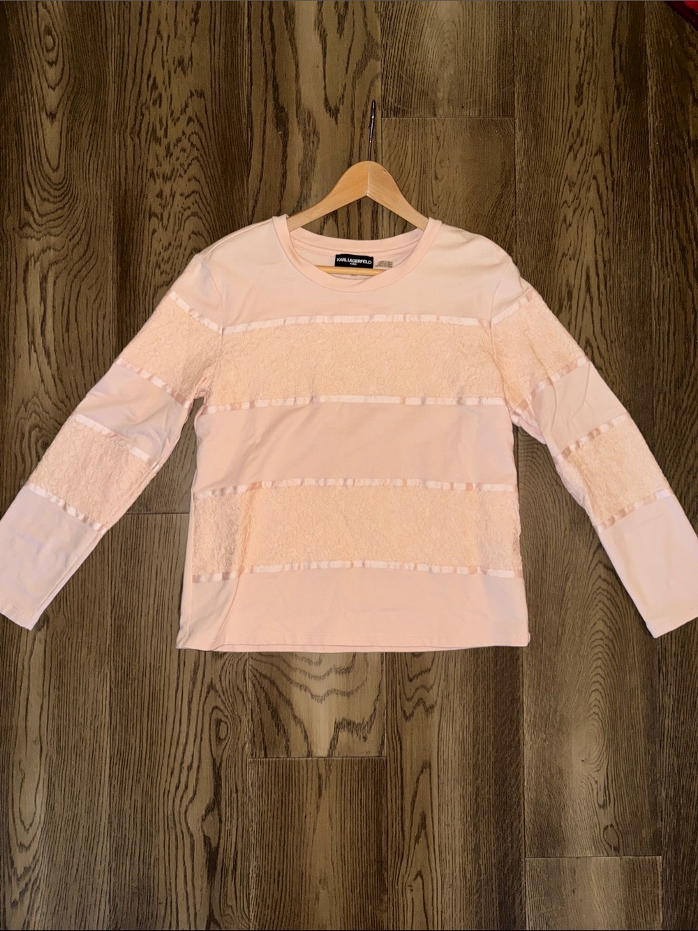 Karl Lagerfeld Blush Lace-Trim Crewneck Sweatshirt